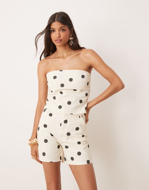 ASOS DESIGN dad shorts in ecru polka dot