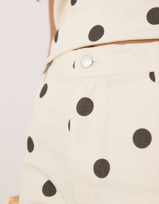 ASOS DESIGN dad shorts in ecru polka dot, 3 of 5