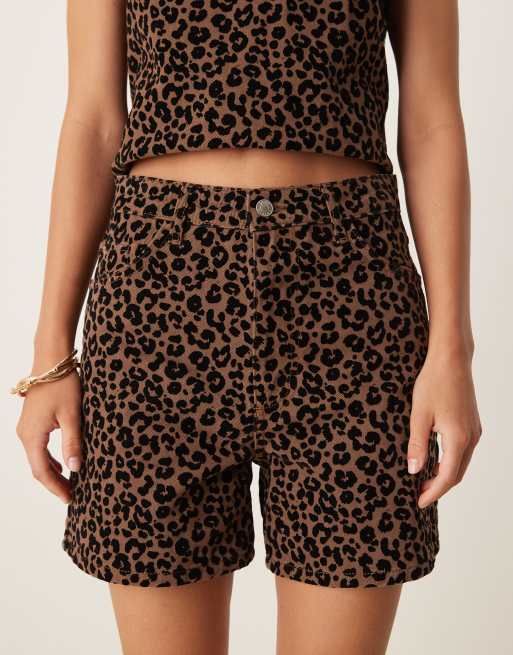 ASOS DESIGN dad shorts in flocked leopard