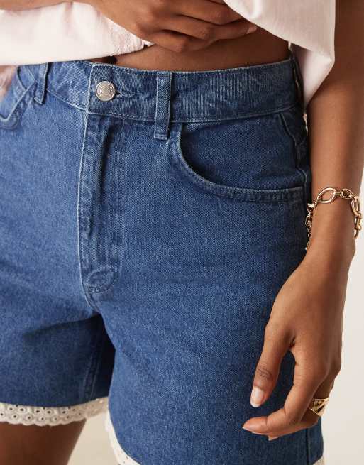 ASOS DESIGN dad shorts with broderie trim in mid blue - part of a set, 3 of 5