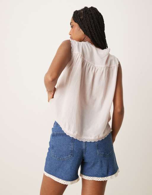 ASOS DESIGN dad shorts with broderie trim in mid blue - part of a set, 4 of 5