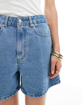 ASOS DESIGN dad shorts with cinch back in clean blue denim