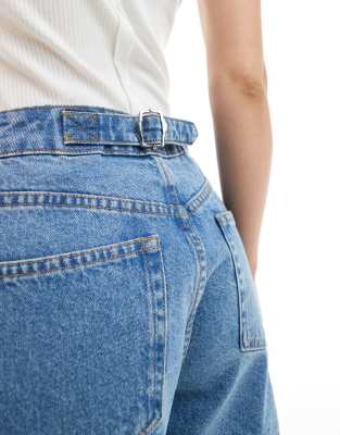 ASOS DESIGN dad shorts with cinch back in clean blue denim