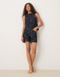 [ASOS DESIGN] ASOS DESIGN dad shorts with embroidered ditsy floral in indigo rinse (Part of a set)-Navy 8 Indigo rinse