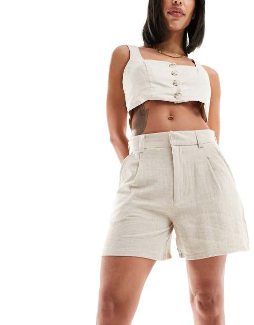 ASOS DESIGN dad shorts with linen in natural