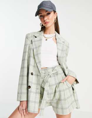 ASOS DESIGN dad suit blazer in green check-Multi