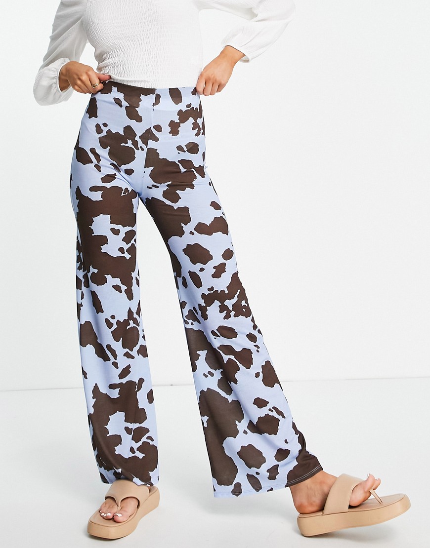 ASOS DESIGN dad trouser in cheesecloth in cow print-Multi