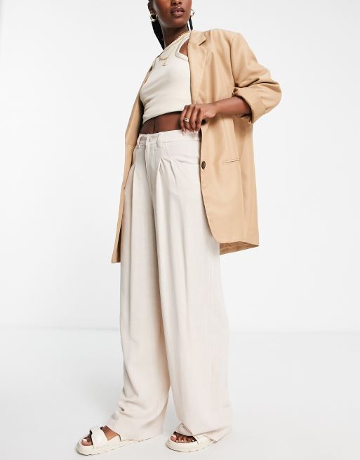 ASOS DESIGN dad trousers with linen in soft putty, 3 of 4