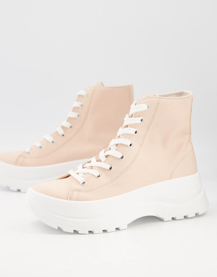 ASOS DESIGN Daffy chunky high top sneakers in beige-Neutral