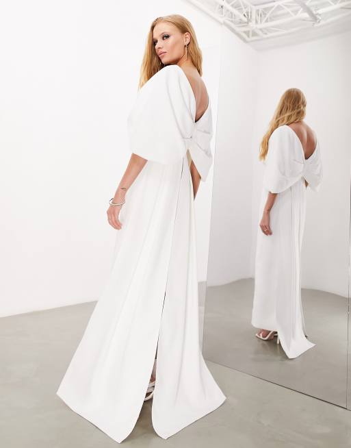 White crepe dress outlet with cape sleeves