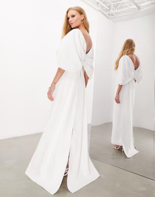 ASOS DESIGN Curve Florence plunge long sleeve wedding dress with