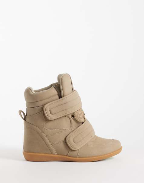 ASOS DESIGN Dahlia high top wedge trainers in beige - view 1