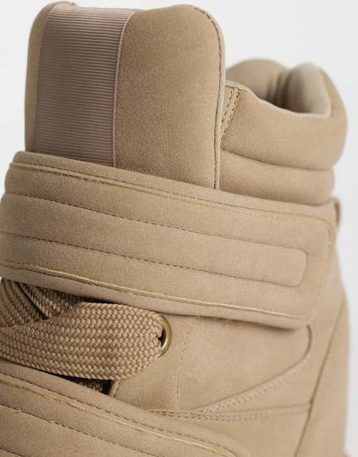 ASOS DESIGN Dahlia high top wedge trainers in beige, 3 of 5
