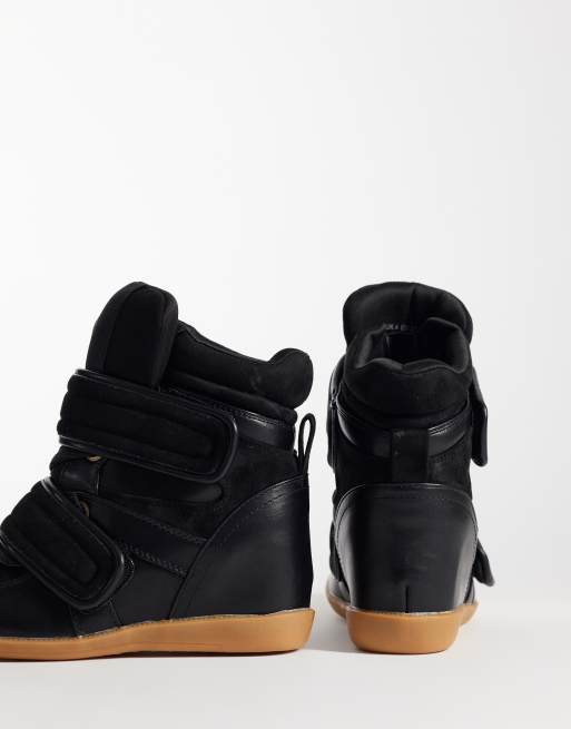 ASOS DESIGN Dahlia high top wedge trainers in black, 2 of 5
