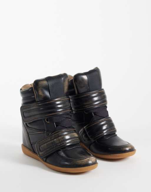 ASOS DESIGN Dahlia high top wedge trainers in brown burnished, 2 of 5