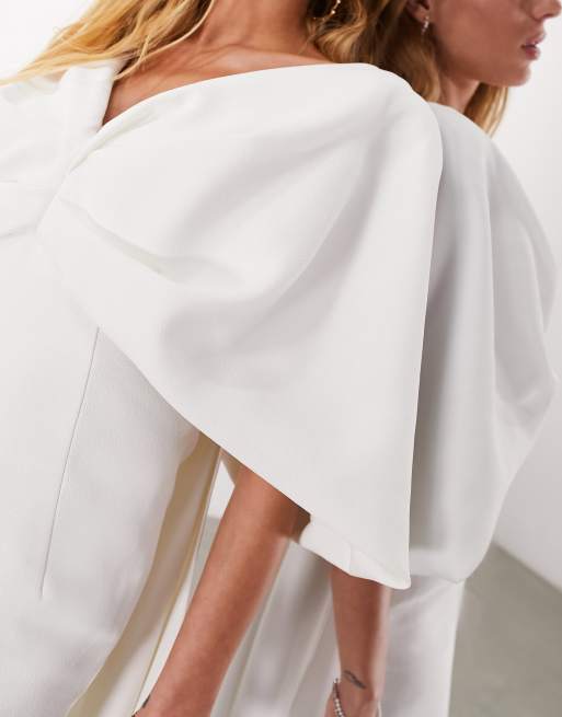 ASOS DESIGN - Dahlia - Vestito da sposa lungo in crêpe con fiocco sul retro, 3 di 4