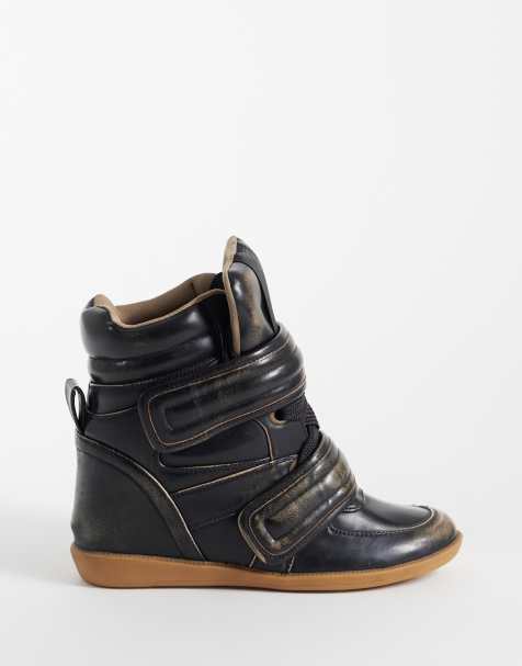 ASOS DESIGN Dahlia wysokie sneakersy na koturnie w brązowym przecieranym wykończeniu - view 1
