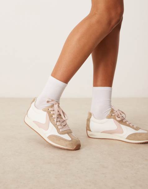 ASOS DESIGN Daily lace up runner sneakers in white grey and pink - view 1