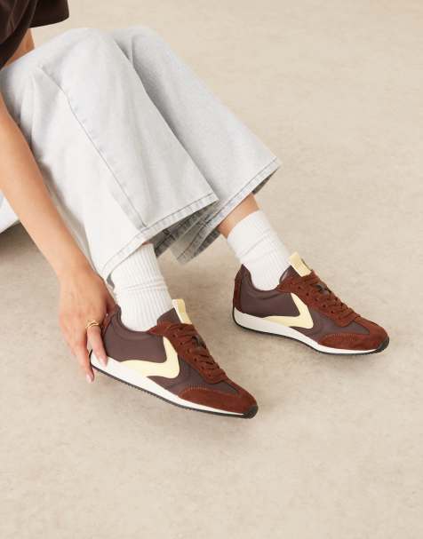 ASOS DESIGN Daily lace up running sneakers in brown and yellow - view 1