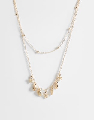 Asos Design Dainty 2 Pack Necklace With Mini Sea-life Charms In Gold
