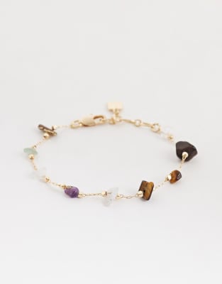 Asos Design Dainty Chain Bracelet With Multi-colored Chipping Details In Gold