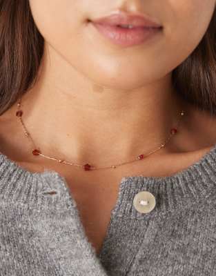 Asos Design Dainty Chain Necklace With Semi-precious Starred Stones In Multi