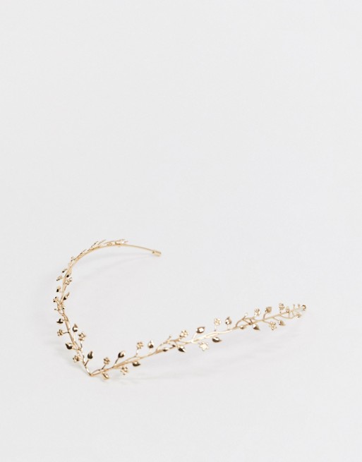 ASOS DESIGN dainty floral back hair crown in gold tone
