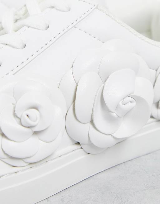 ASOS DESIGN Dainty floral lace up trainers in white, 4 of 4
