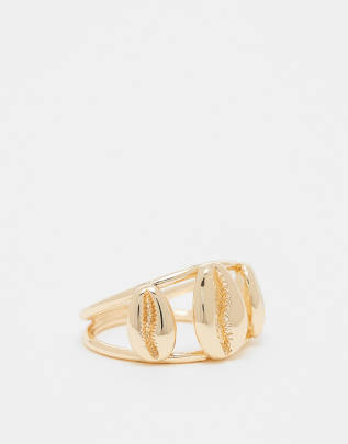 ASOS DESIGN - Dainty - Muschelring in Goldoptik-Goldfarben