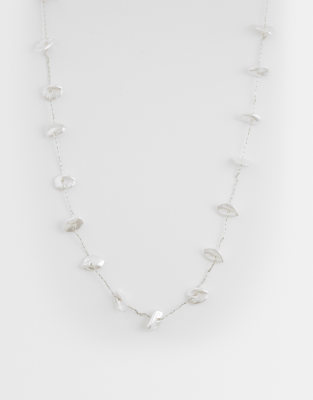 Asos Design Dainty Necklace With Faux Pearl Chipping Details-white In Metallic