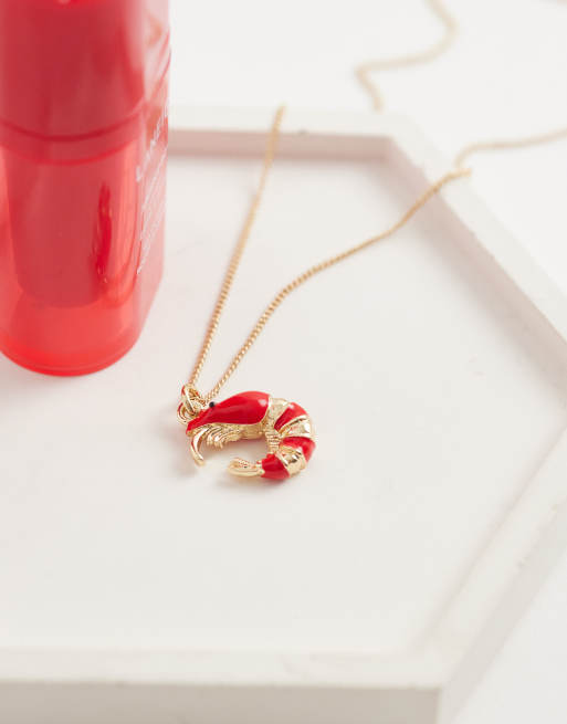 ASOS DESIGN dainty necklace with mini shrimp pendant in gold tone, 2 of 4