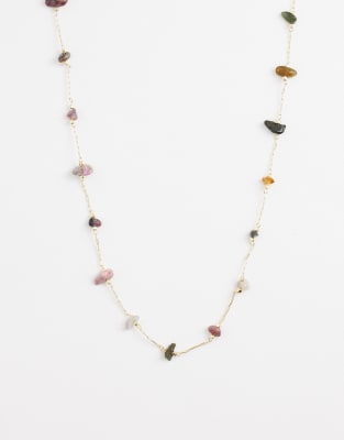 Asos Design Dainty Necklace With Pink Chipping Detail In Multi
