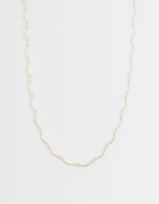 Asos Design Dainty Necklace With Wavy Chain In Gold