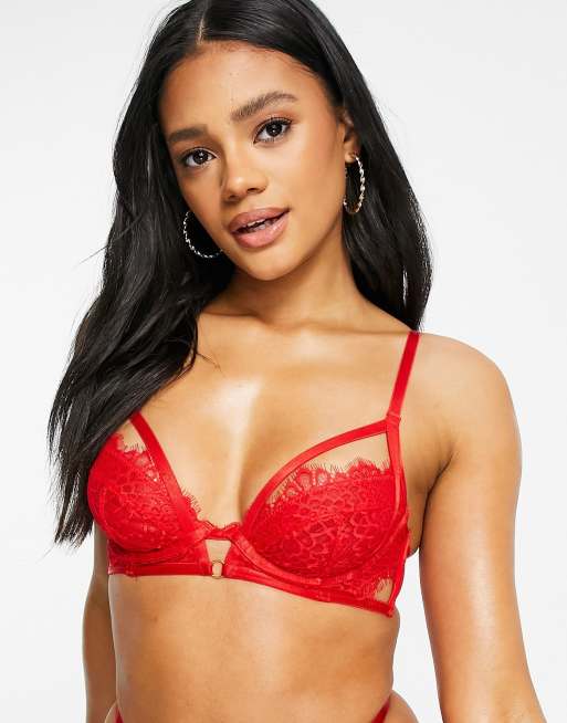 ASOS DESIGN Daisy multi strapping & lace underwire bra in red