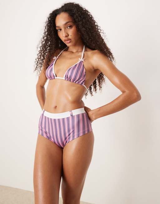 ASOS DESIGN - Daisy - Pink bikinitrusser med hotpants-snit og kontrasterende nålestriber, 2 af 4