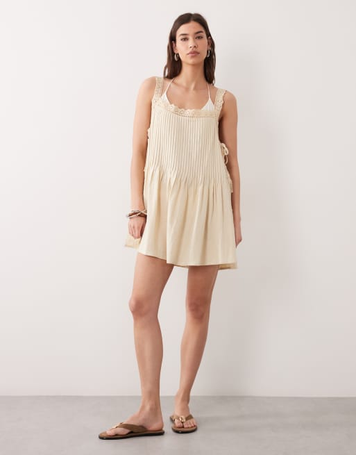 ASOS DESIGN - Daisy - Prendisole da mare in pizzo color latticello a pieghe , 2 di 4