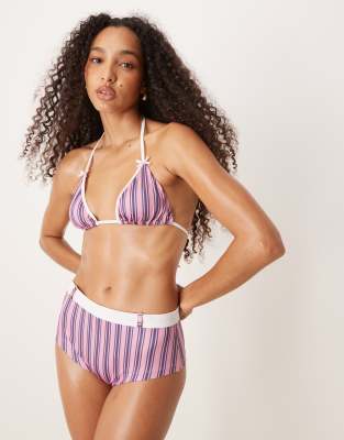 ASOS DESIGN - Daisy - Triangel-Bikini-Oberteil in Rosa mit Kontrast-Nadelstreifen