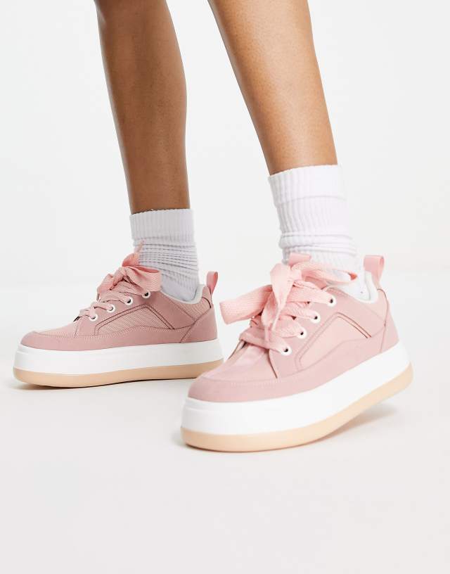 ASOS DESIGN Dakota skater sneakers with oversized laces in blush