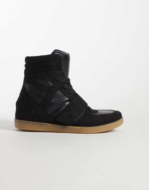 ASOS DESIGN Damson concealed wedge sneakers in black suedette - view 1