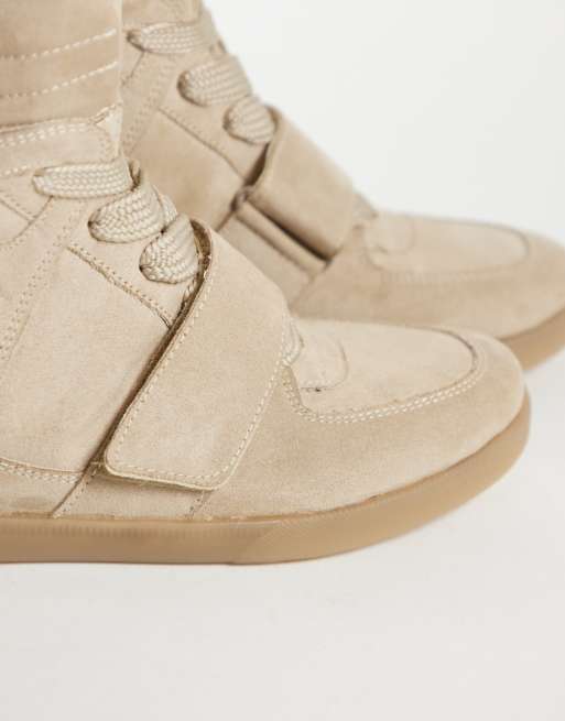 ASOS DESIGN Damson concealed wedge sneakers in taupe suedette, 2 of 5