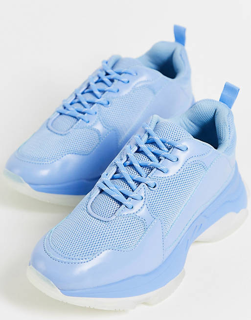ASOS DESIGN Dancer chunky trainer with clear sole in blue