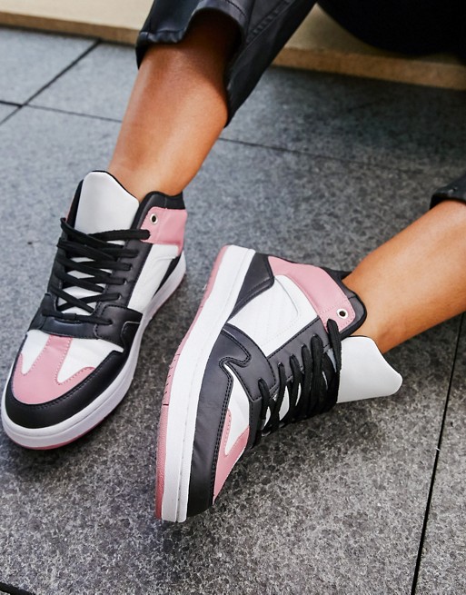 ASOS DESIGN Dante high top lace up trainers in black & pink