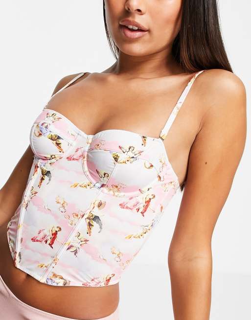 ASOS DESIGN - Daphne - Korset met beugels in renaissance-print 
