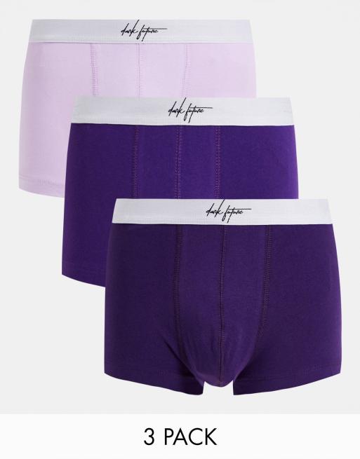 ASOS DESIGN Dark Future - Confezione da 3 boxer aderenti taglio corto in tonalità viola