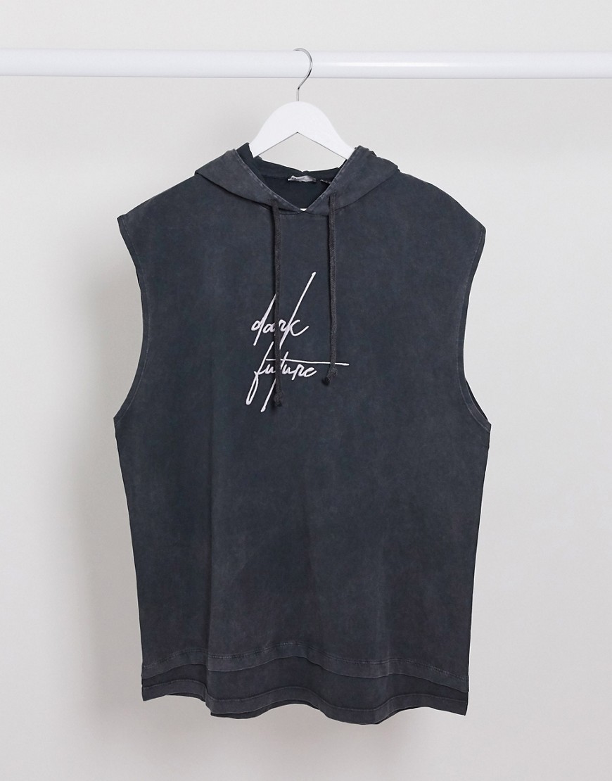 ASOS DESIGN - Dark Future - Oversized mouwloos lang T-shirt met capuchon-Zwart