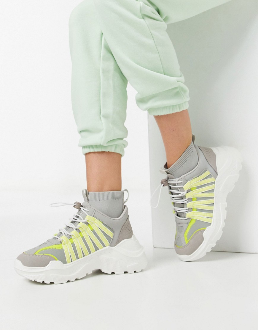 ASOS DESIGN - Dark - Sneakers alte grigio e lime con suola spessa-Multicolore