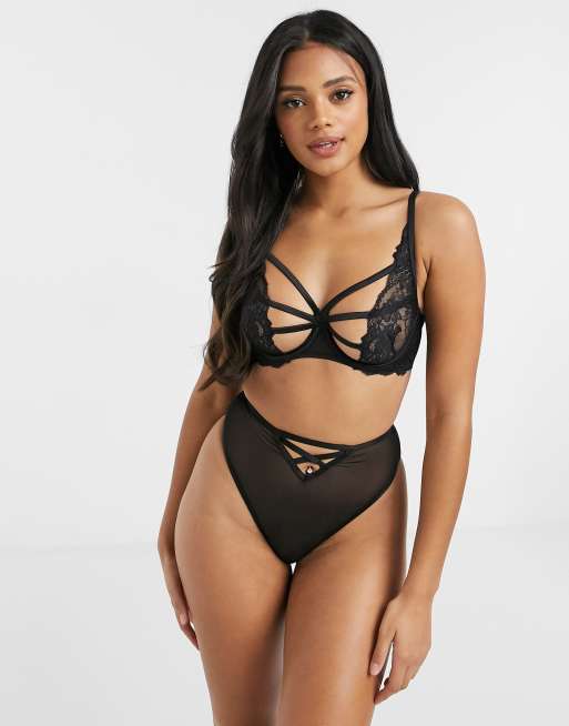 ASOS DESIGN Darlene mesh high waisted thong in black