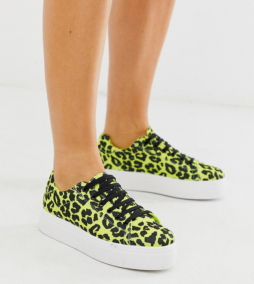 ASOS DESIGN - Day Light - Sneakers pianta larga stringate con suola spessa flatform lime leopardato-Multicolore