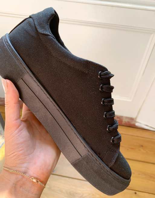 ASOS DESIGN Day Time chunky flatform lace up trainers in black, 3 of 4