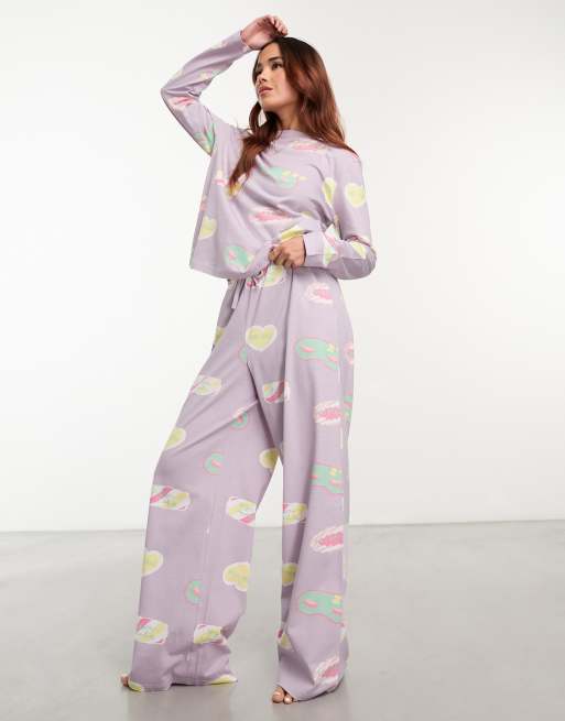 ASOS DESIGN daydream long sleeve top trouser pyjama set in lilac